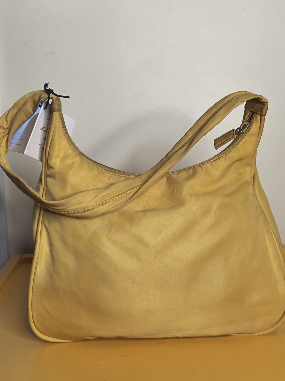 Authentic PRADA Tessuto Nylon Hobo Shoulder Bag In Rare Mustard Yellow Y2K Large - Picture 4 of 13